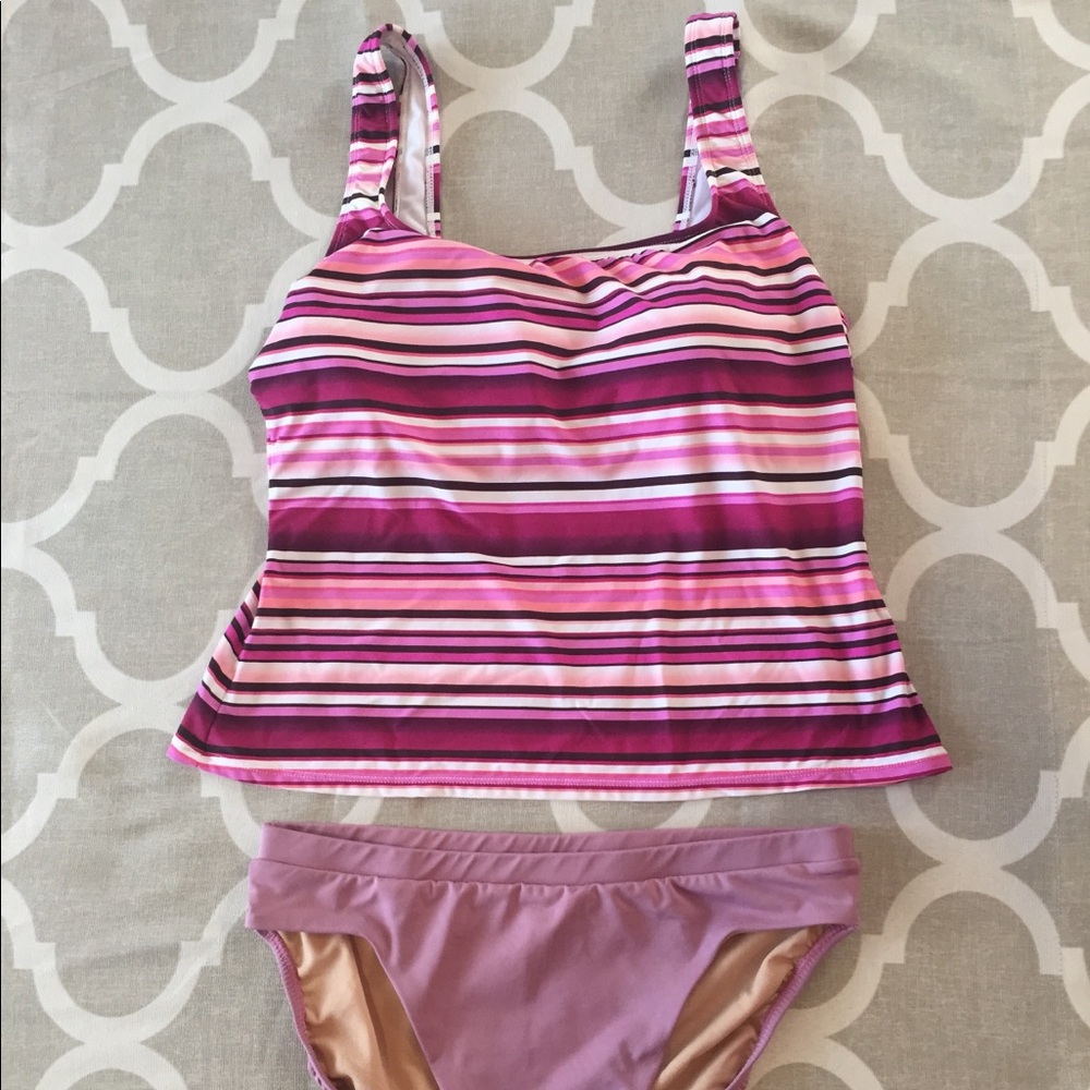 Lavender Stripe Two Piece Swim Suit - Sz 12/14